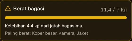 Meteran berat koper yang menunjukkan kelebihan dari jatah bagasi
